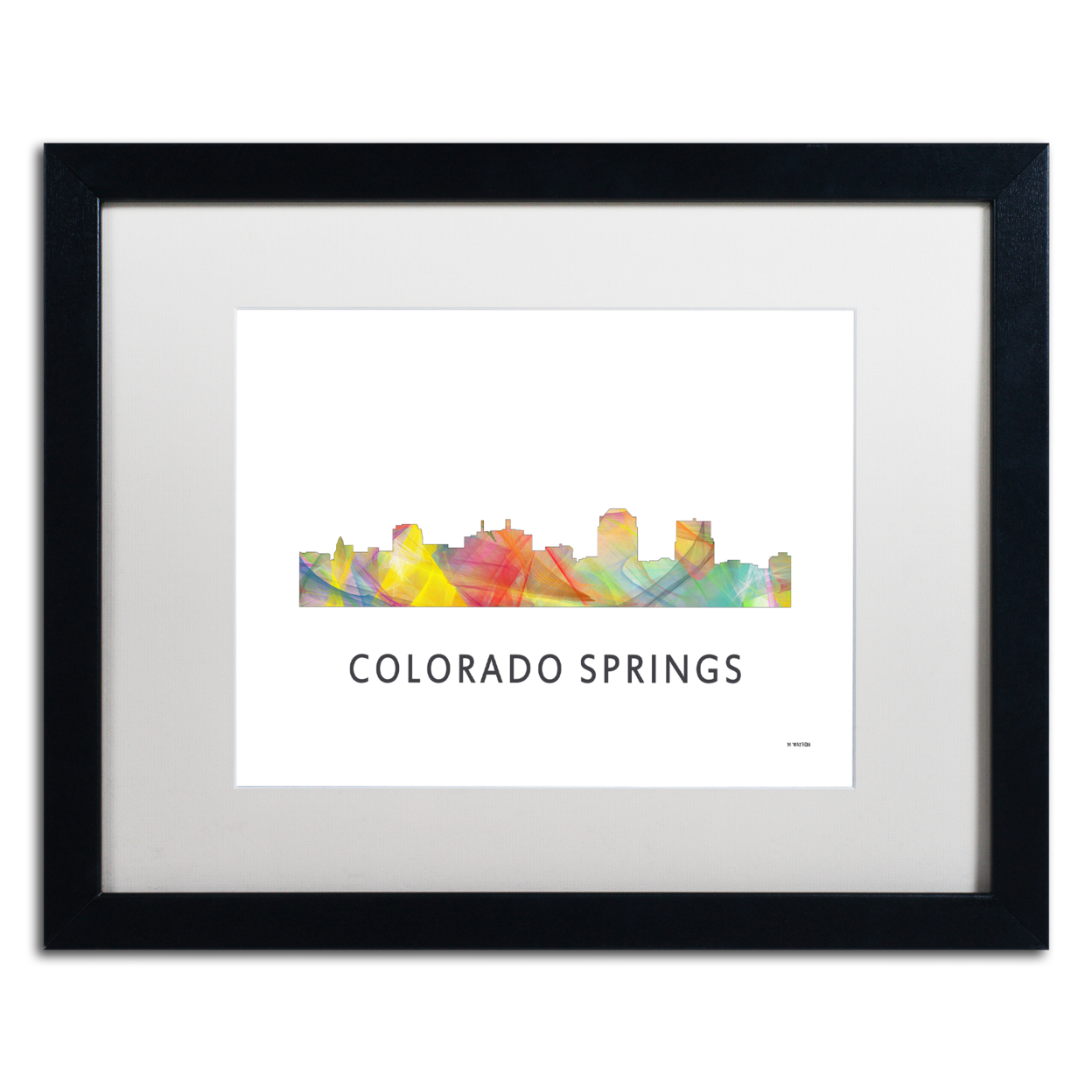 Marlene Watson 'Colorado Springs CO Skyline WB-1' Black Wooden Framed Art 18 X 22 Inches