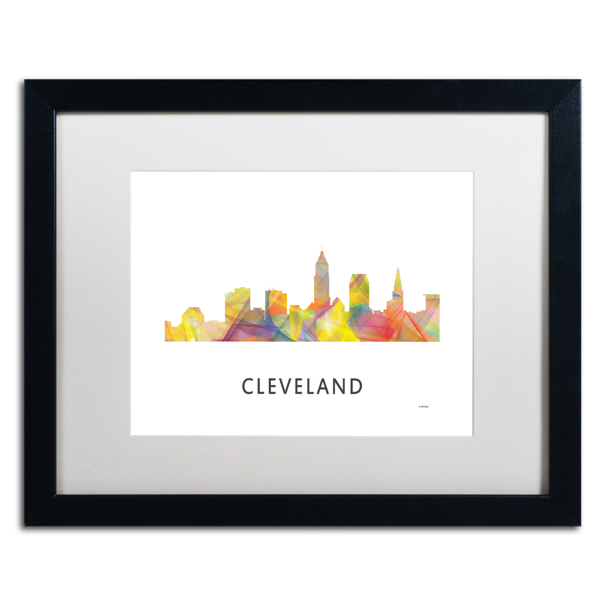 Marlene Watson 'Cleveland Ohio Skyline WB-1' Black Wooden Framed Art 18 X 22 Inches