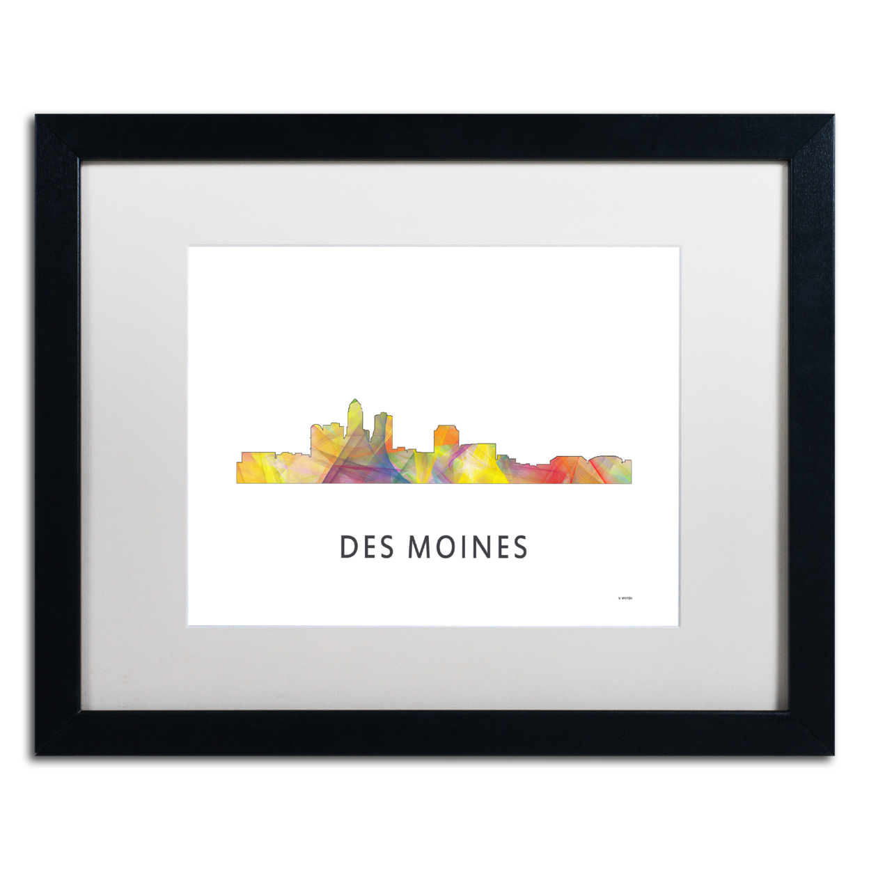 Marlene Watson 'Des Moines Iowa Skyline WB-1' Black Wooden Framed Art 18 X 22 Inches