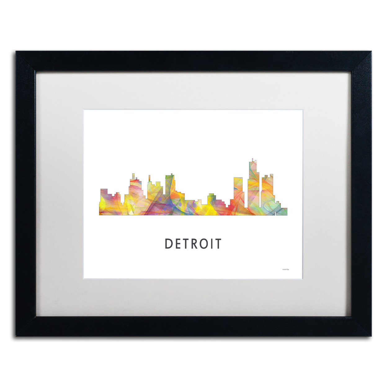Marlene Watson 'Detroit Michigan Skyline WB-1' Black Wooden Framed Art 18 X 22 Inches