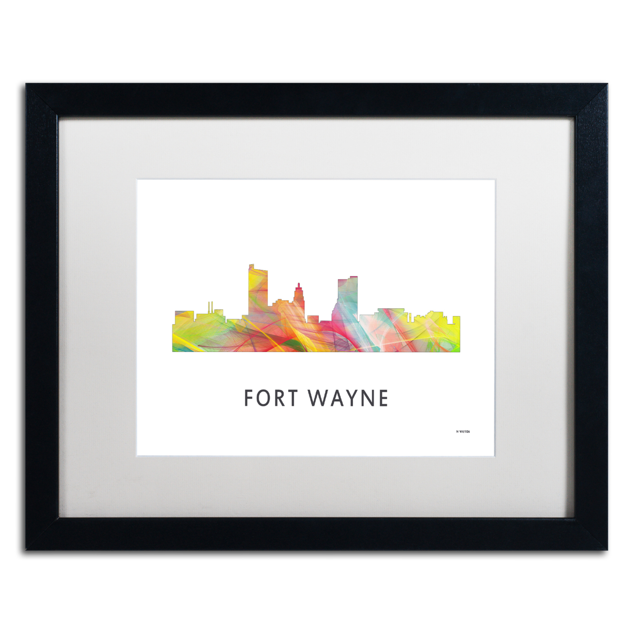 Marlene Watson 'Fort Wayne Indiana Skyline WB-1' Black Wooden Framed Art 18 X 22 Inches