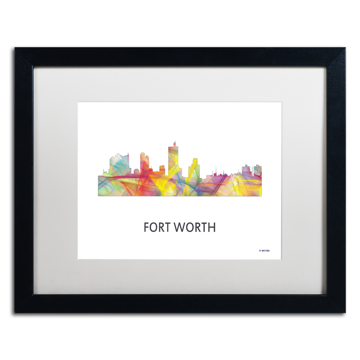 Marlene Watson 'Fort Worth Texas Skyline WB-1' Black Wooden Framed Art 18 X 22 Inches