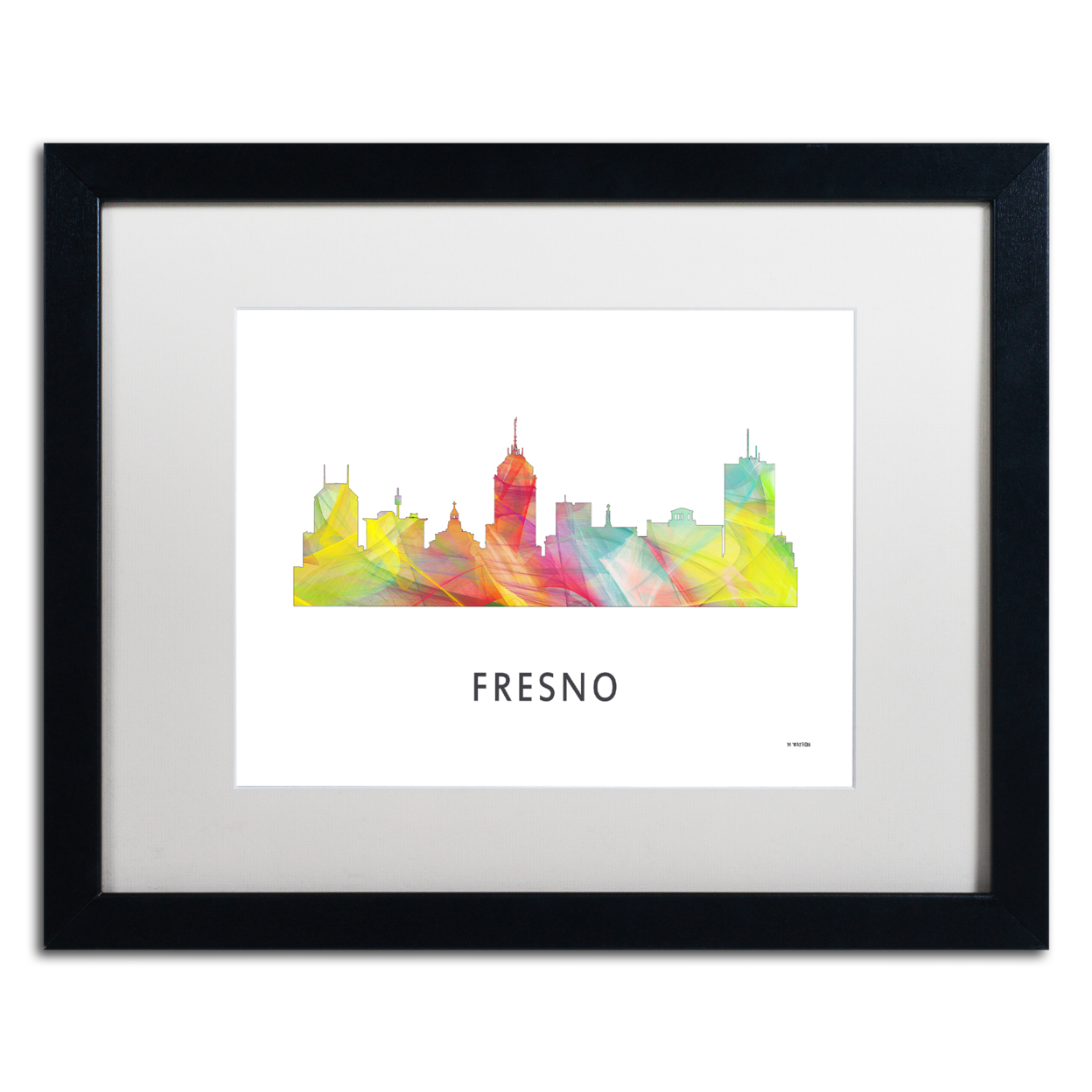 Marlene Watson 'Fresno California Skyline WB-1' Black Wooden Framed Art 18 X 22 Inches
