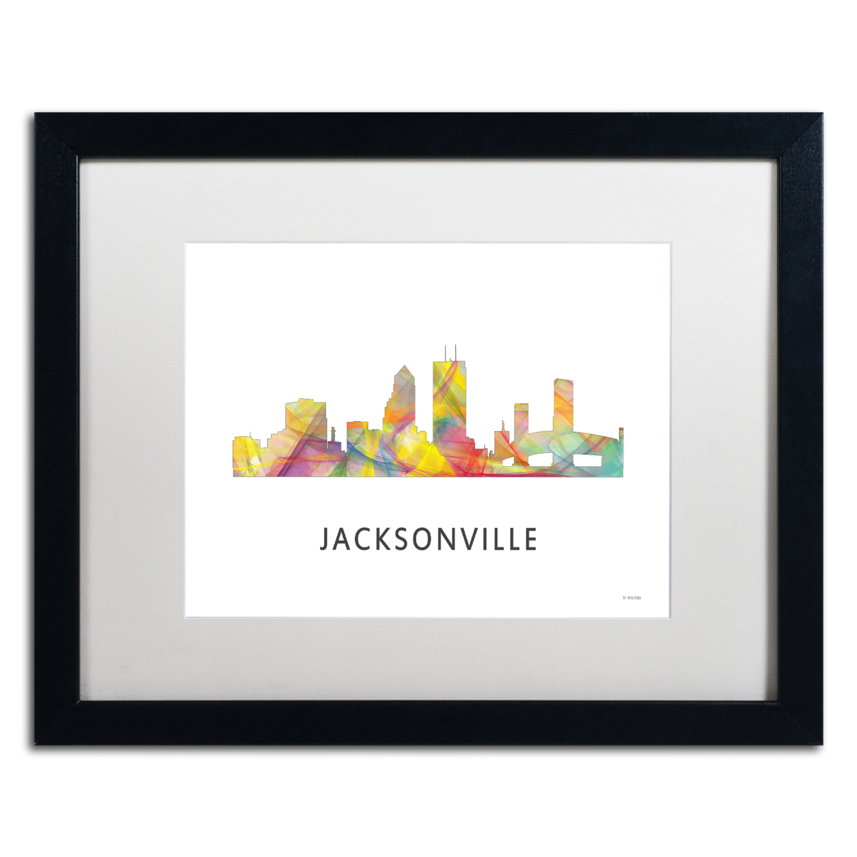 Marlene Watson 'Jacksonville Florida Skyline WB-1' Black Wooden Framed Art 18 X 22 Inches