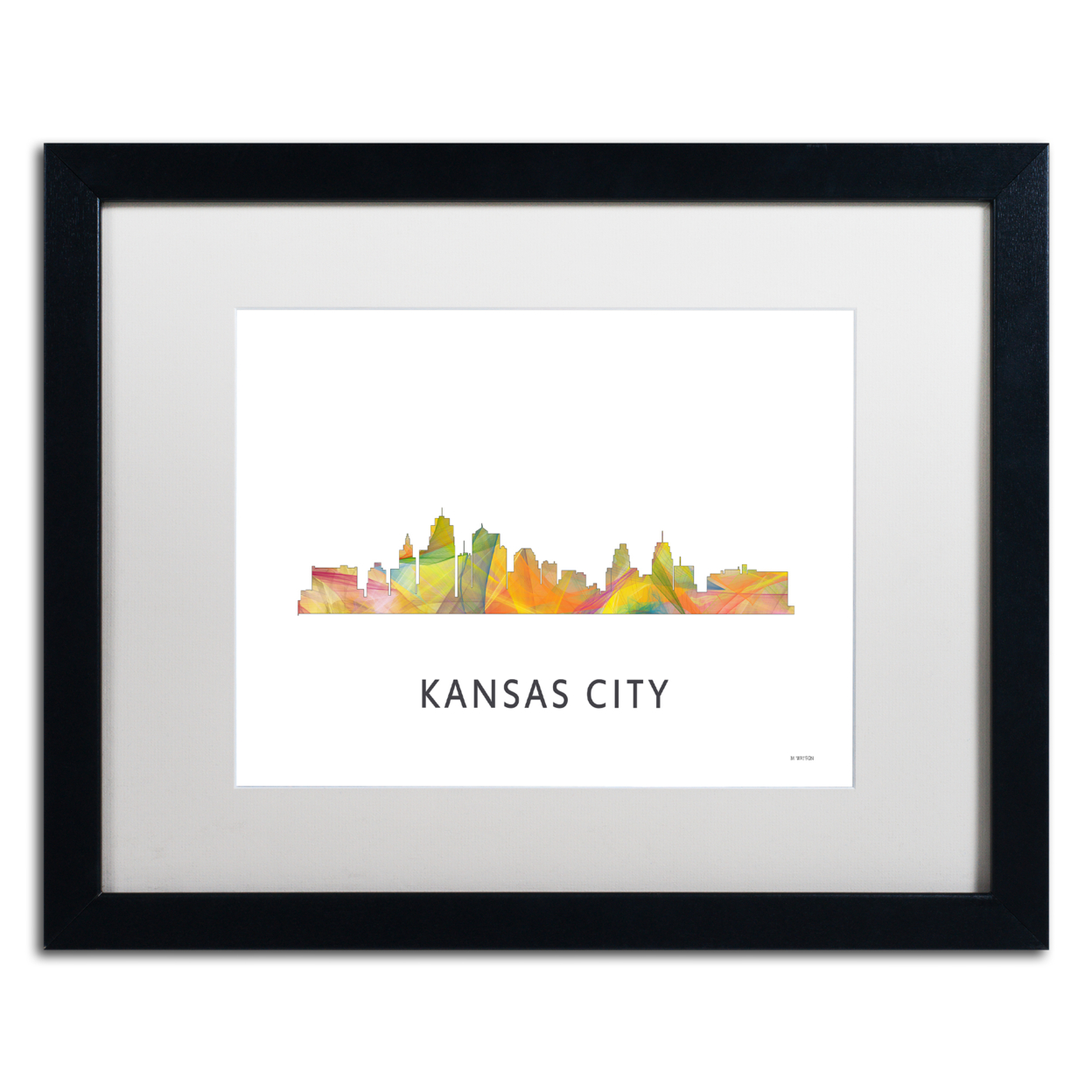 Marlene Watson 'Kansas City Missouri Skyline WB-1' Black Wooden Framed Art 18 X 22 Inches