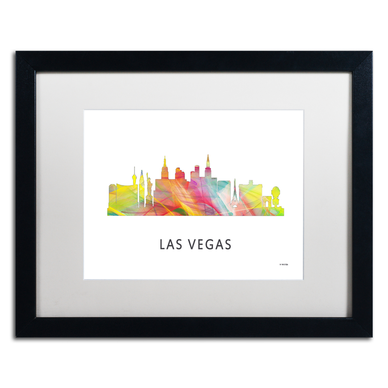 Marlene Watson 'Las Vegas Nevada Skyline 2 WB-1' Black Wooden Framed Art 18 X 22 Inches