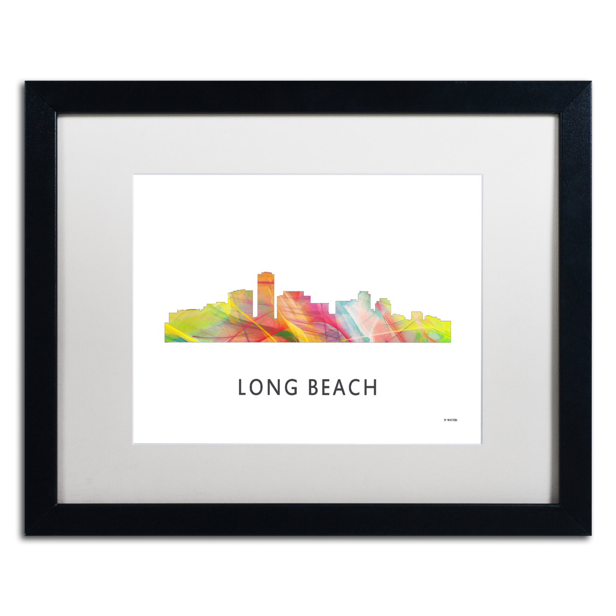 Marlene Watson 'Long Beach California Skyline WB-1' Black Wooden Framed Art 18 X 22 Inches
