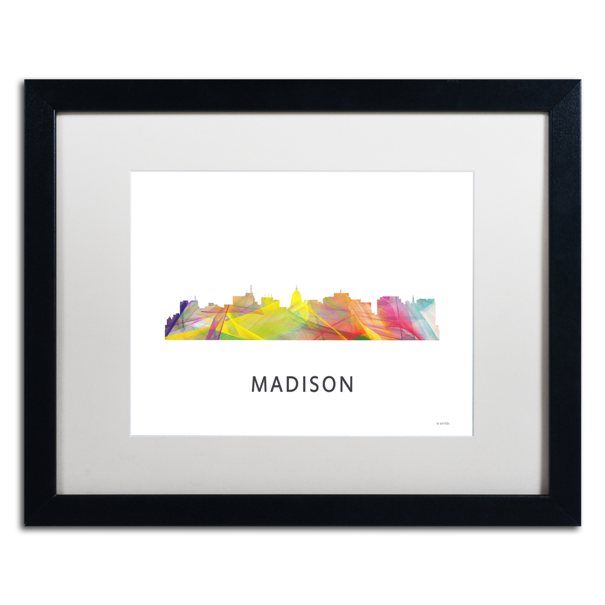 Marlene Watson 'Madison Wisconsin Skyline WB-1' Black Wooden Framed Art 18 X 22 Inches