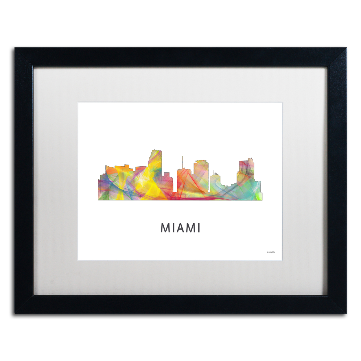 Marlene Watson 'Miami Florida Skyline WB-1' Black Wooden Framed Art 18 X 22 Inches