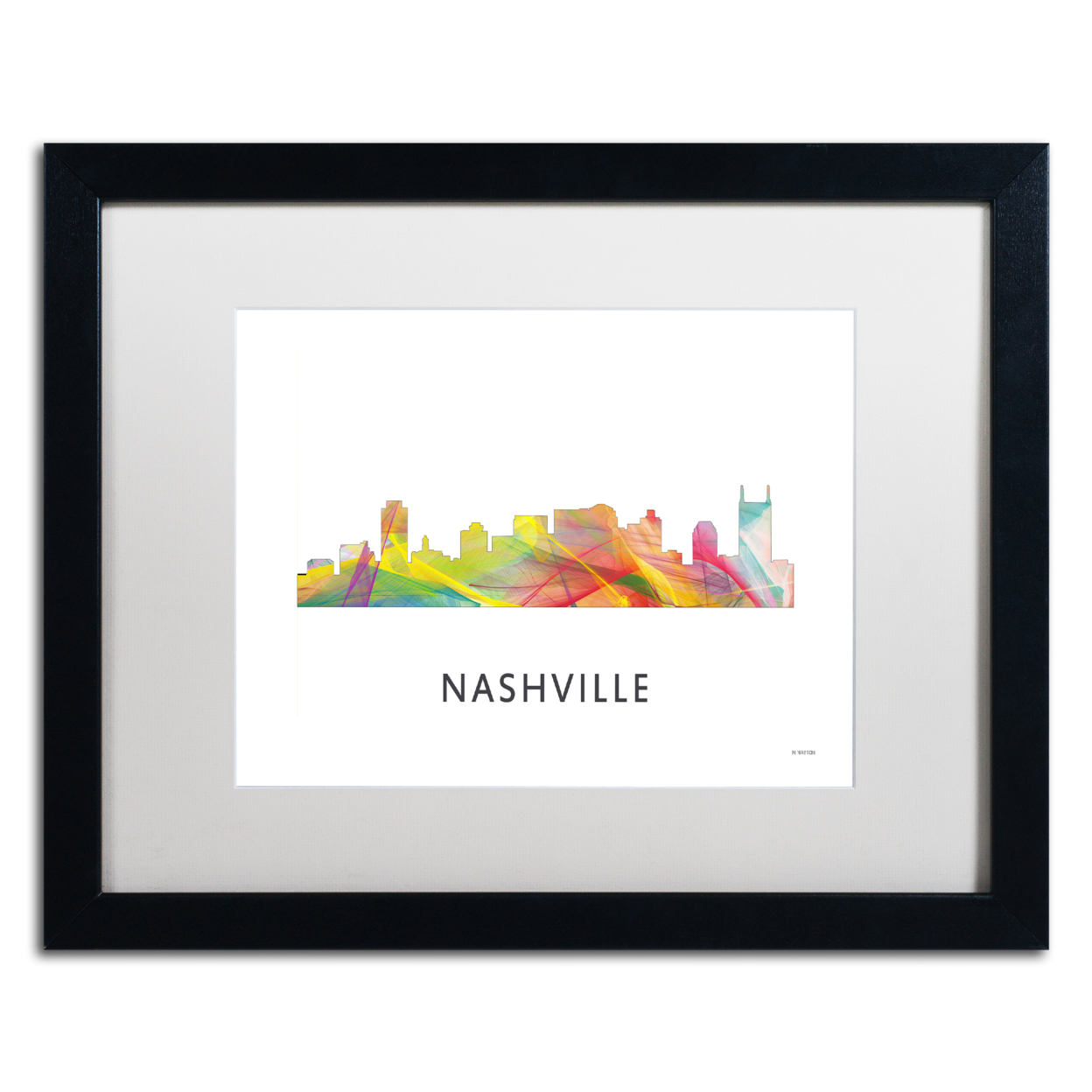 Marlene Watson 'Nashville Tennessee Skyline WB-1' Black Wooden Framed Art 18 X 22 Inches