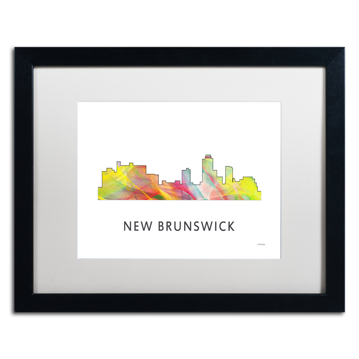 Marlene Watson 'New Brunswick NJ Skyline WB-1' Black Wooden Framed Art 18 X 22 Inches