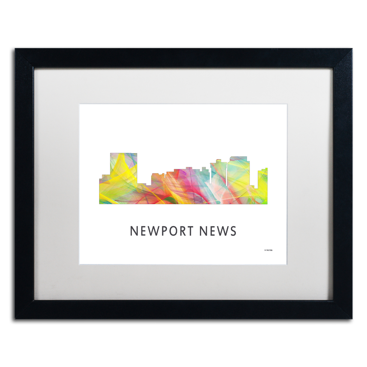 Marlene Watson 'Newport News Virginia Skyline WB-1' Black Wooden Framed Art 18 X 22 Inches