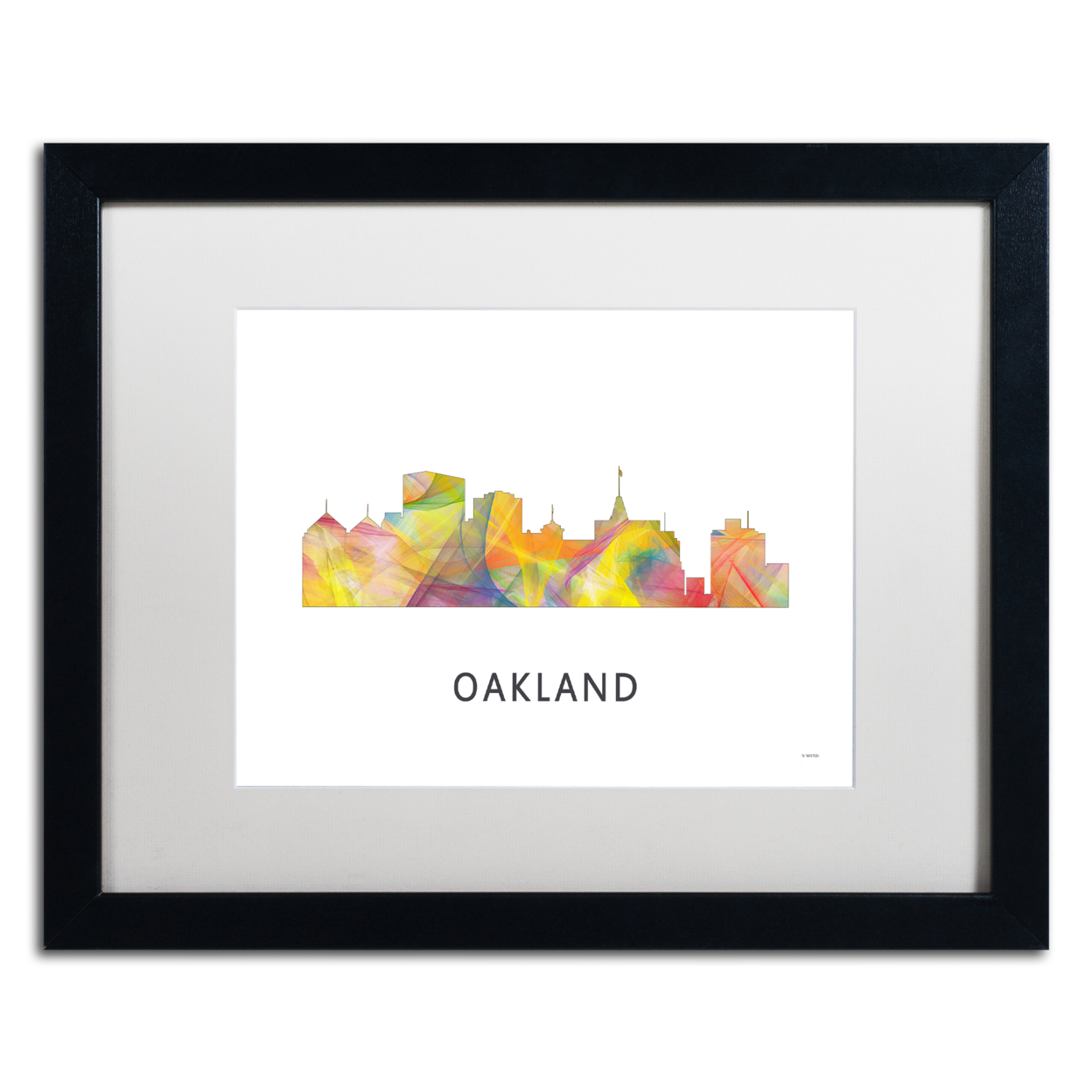Marlene Watson 'Oakland California Skyline WB-1' Black Wooden Framed Art 18 X 22 Inches