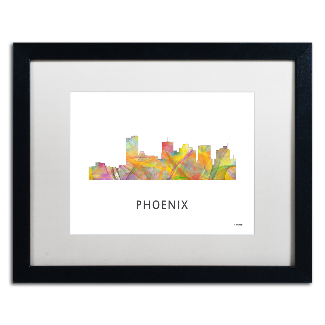 Marlene Watson 'Phoenix Arizona Skyline WB-1' Black Wooden Framed Art 18 X 22 Inches
