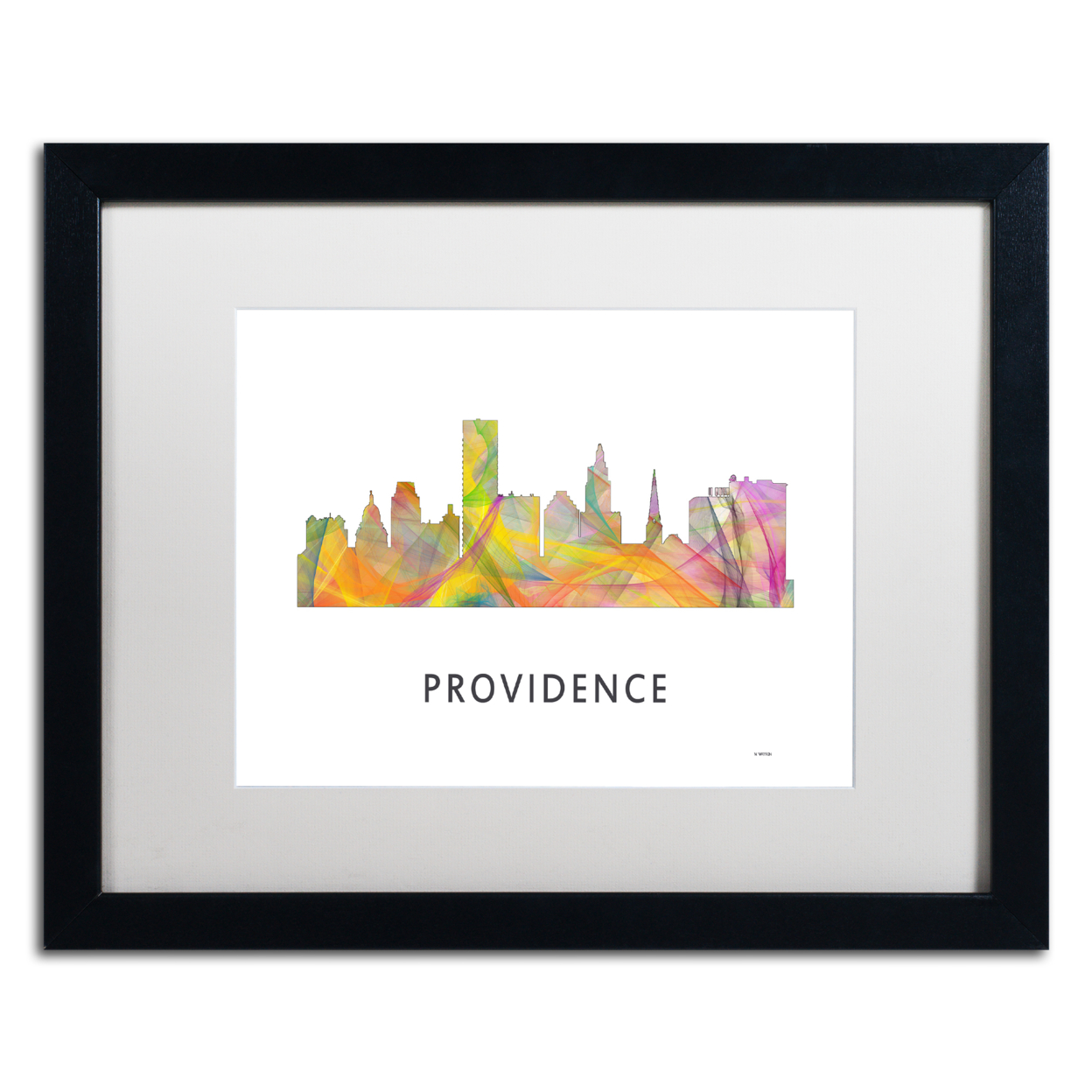 Marlene Watson 'Providence RI Skyline WB-1' Black Wooden Framed Art 18 X 22 Inches