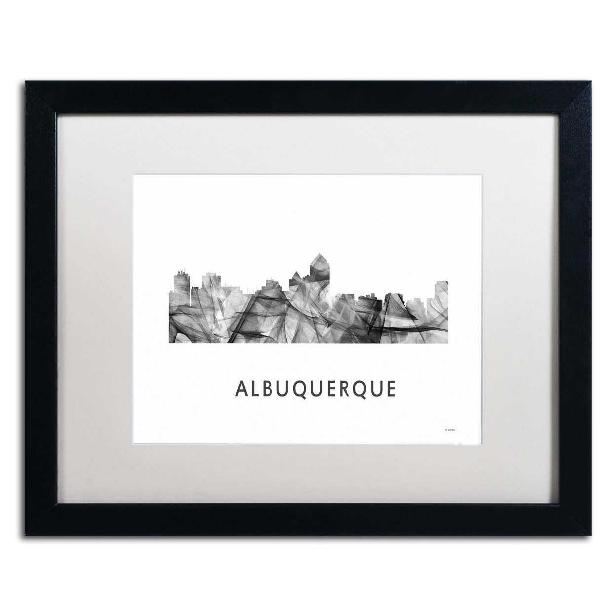 Marlene Watson 'Albuquerque NM Skyline WB-BW' Black Wooden Framed Art 18 X 22 Inches