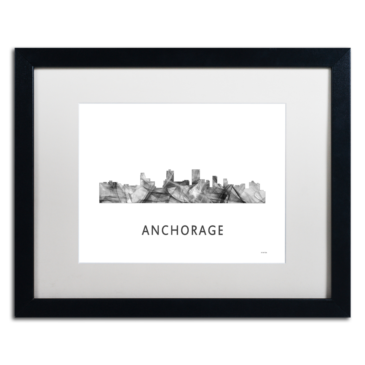 Marlene Watson 'Anchorage Alaska Skyline WB-BW' Black Wooden Framed Art 18 X 22 Inches