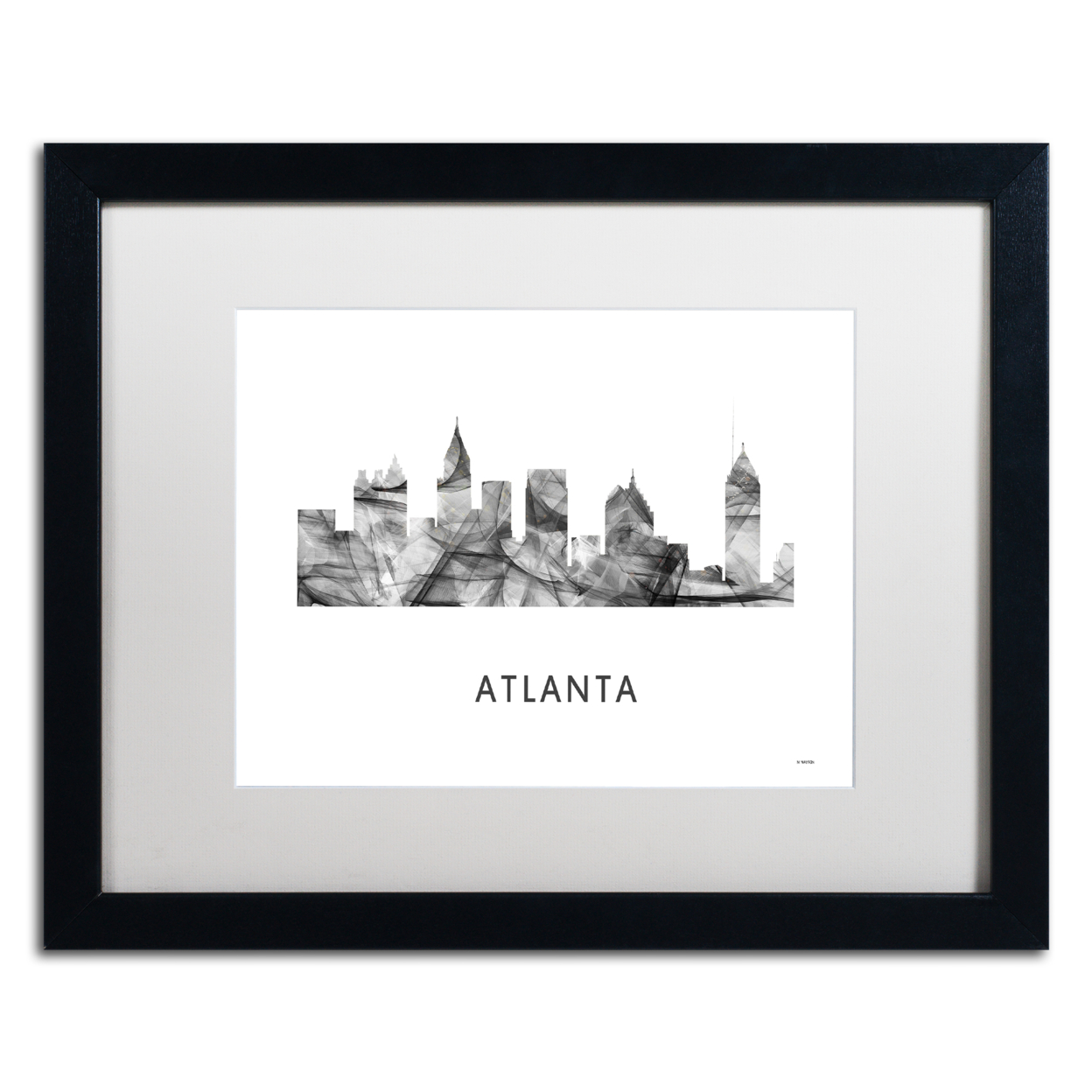 Marlene Watson 'Atlanta Georgia Skyline WB-BW' Black Wooden Framed Art 18 X 22 Inches