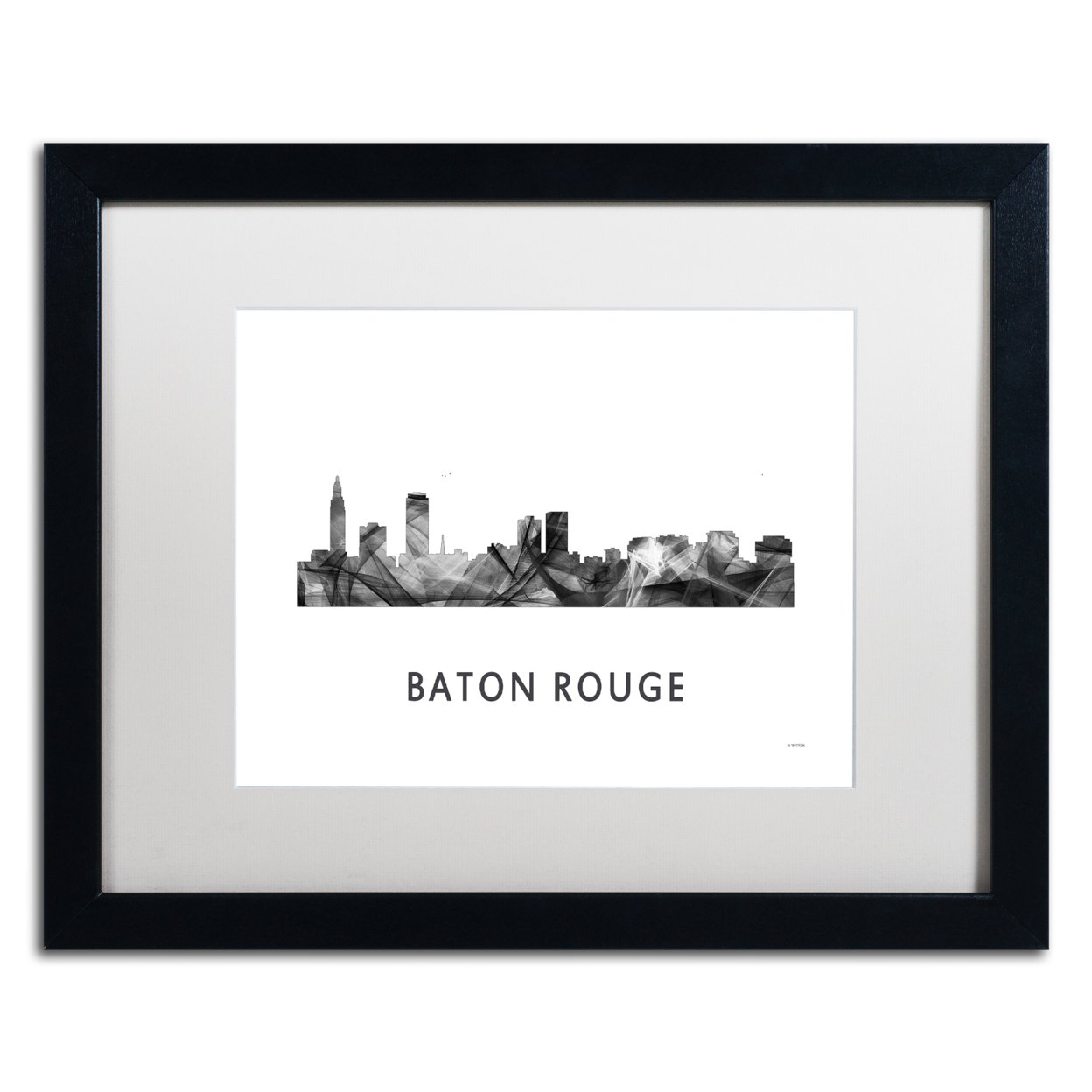 Marlene Watson 'Baton Rouge LA Skyline WB-BW' Black Wooden Framed Art 18 X 22 Inches