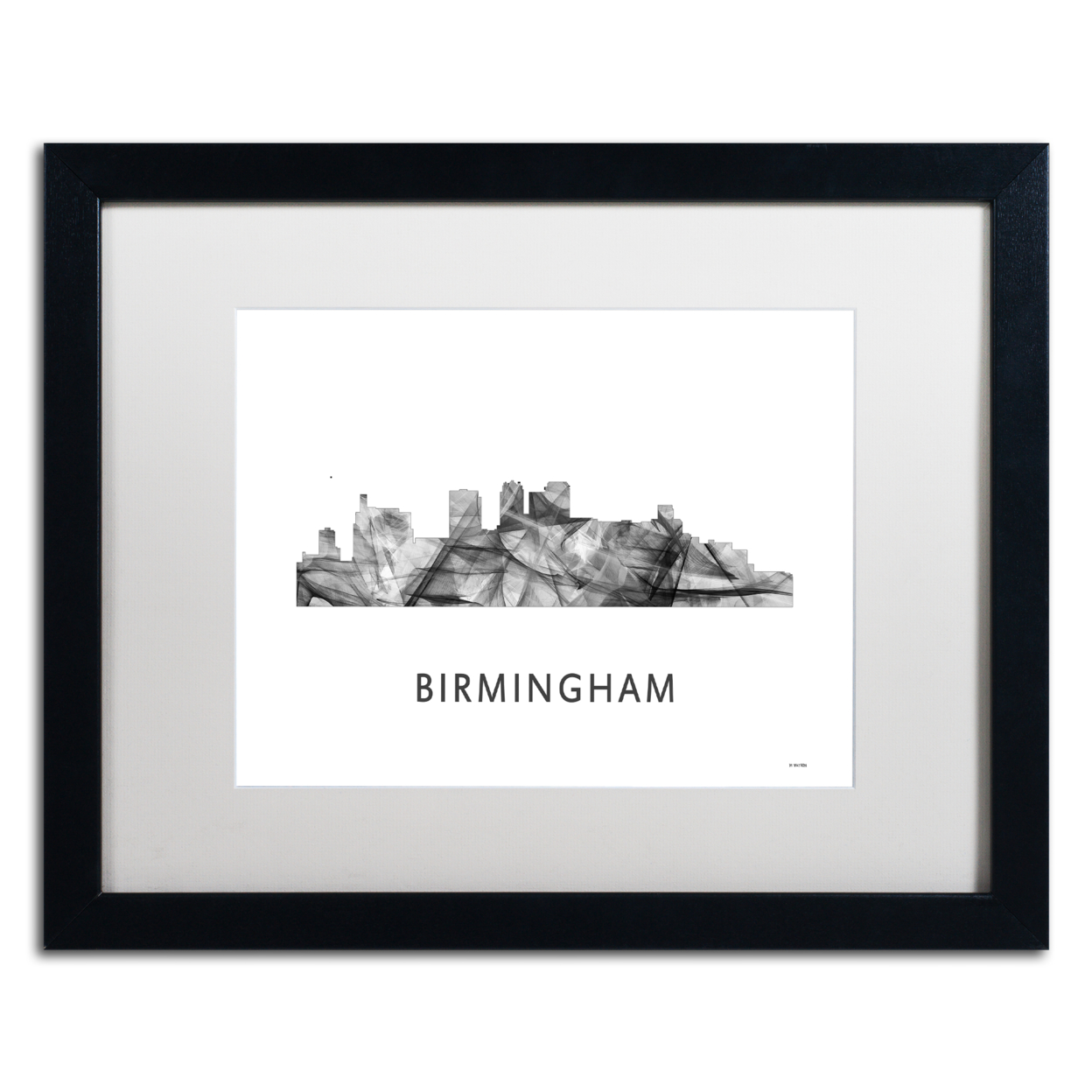 Marlene Watson 'Birmingham Alabama Skyline WB-BW' Black Wooden Framed Art 18 X 22 Inches