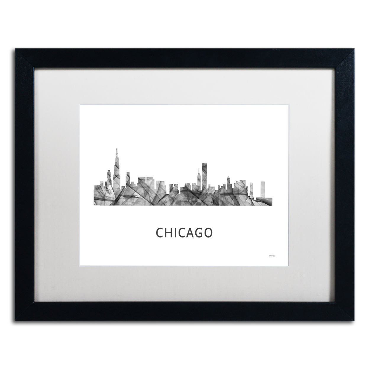 Marlene Watson 'Chicago Illinois Skyline WB-BW' Black Wooden Framed Art 18 X 22 Inches