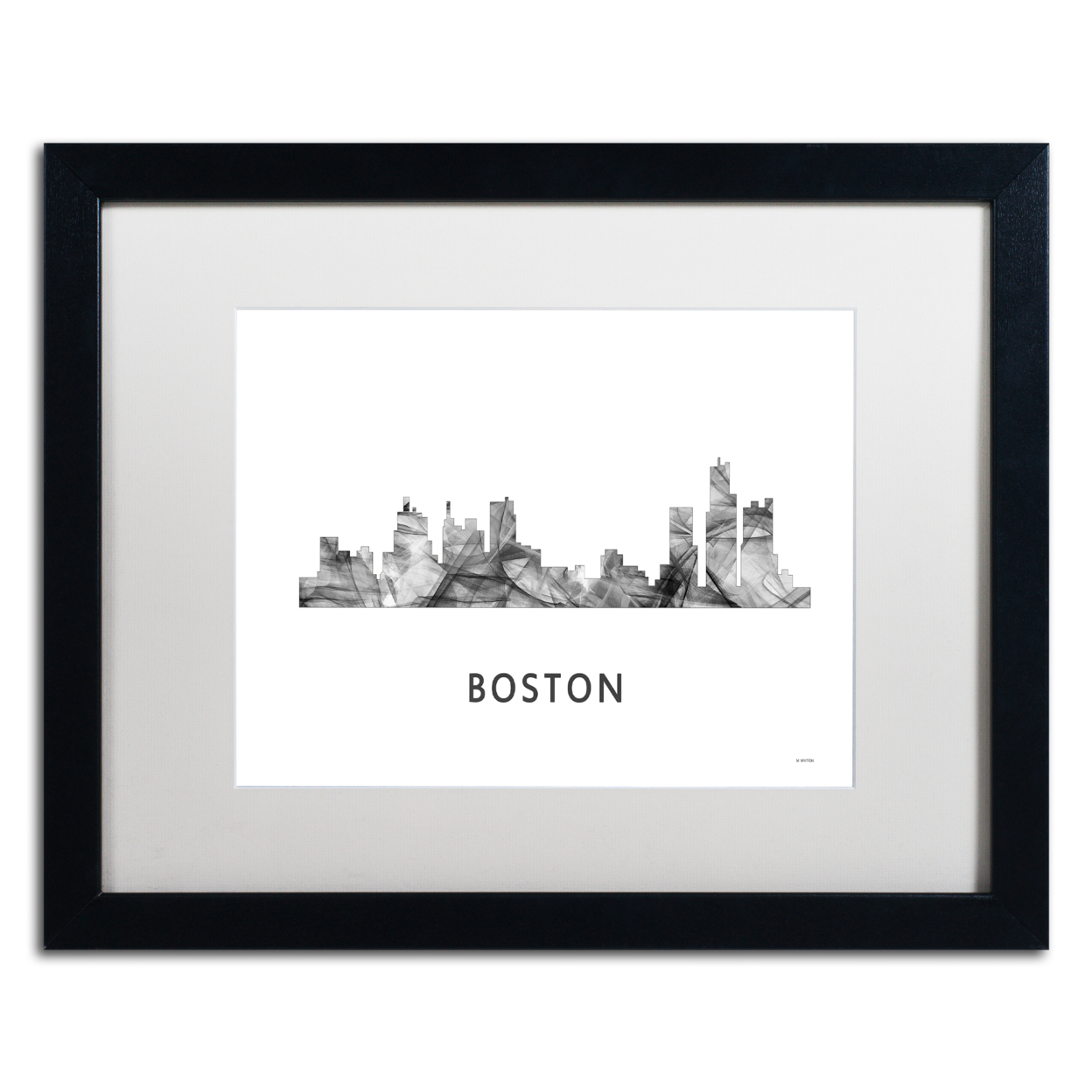 Marlene Watson 'Boston Mas Skyline WB-BW' Black Wooden Framed Art 18 X 22 Inches