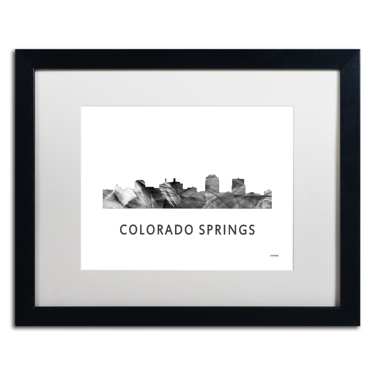 Marlene Watson 'Colorado Springs CO Skyline WB-BW' Black Wooden Framed Art 18 X 22 Inches
