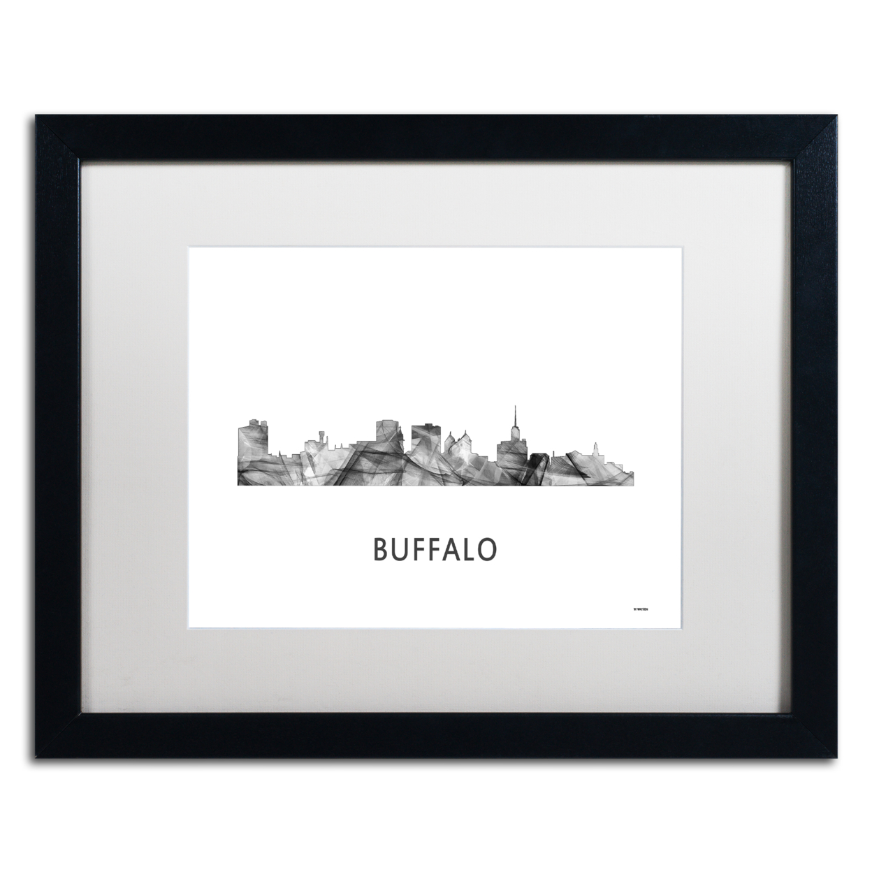 Marlene Watson 'Buffalo New York Skyline WB-BW' Black Wooden Framed Art 18 X 22 Inches