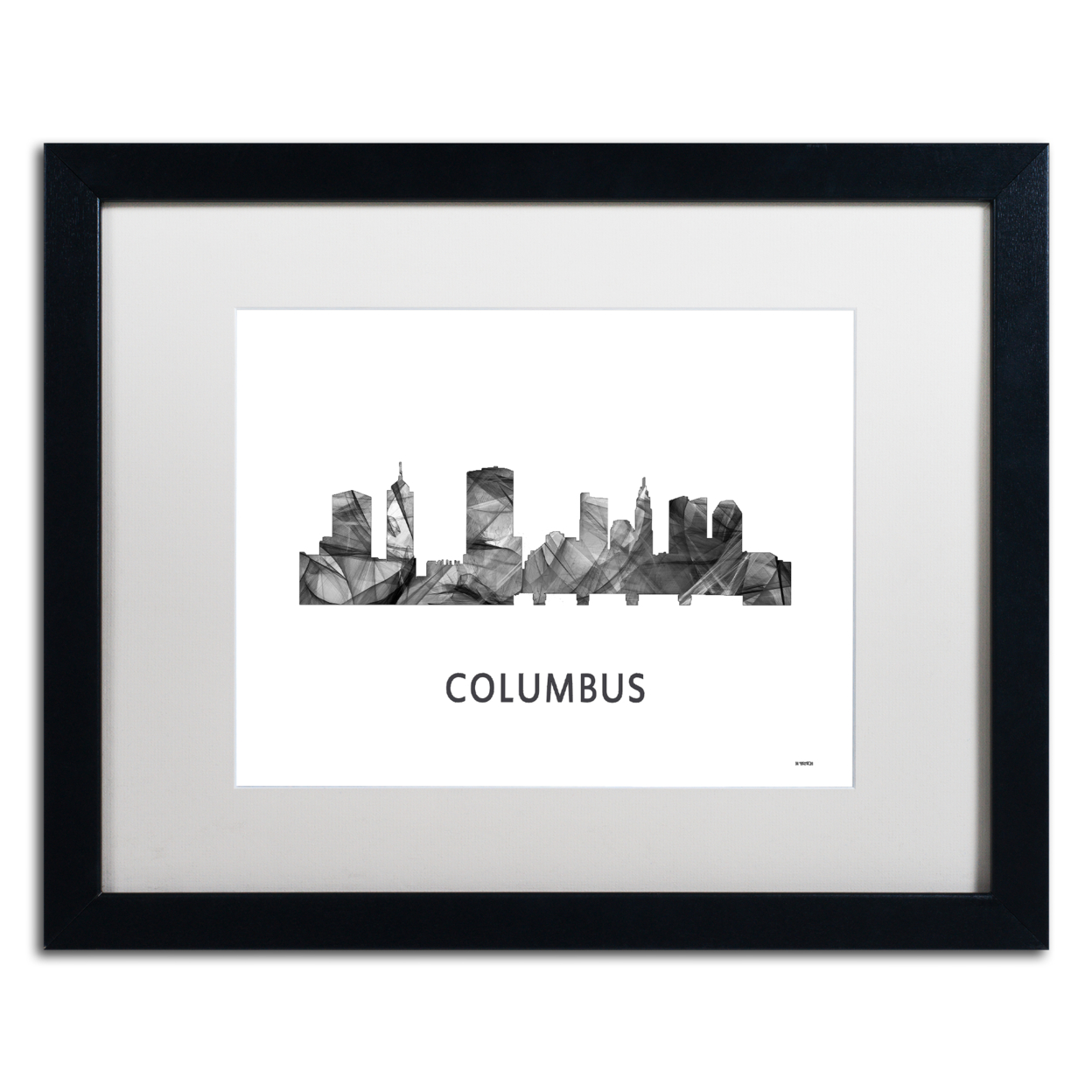 Marlene Watson 'Columbus Ohio Skyline WB-BW' Black Wooden Framed Art 18 X 22 Inches