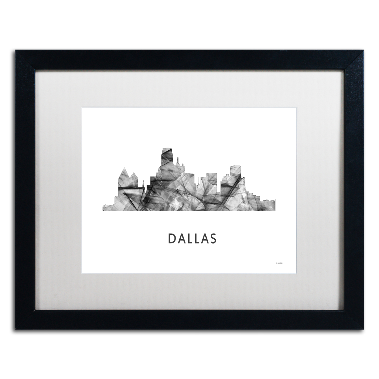 Marlene Watson 'Dallas Texas Skyline WB-BW' Black Wooden Framed Art 18 X 22 Inches