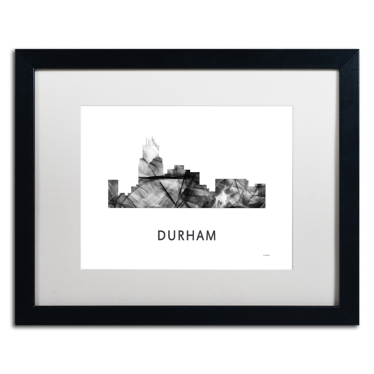 Marlene Watson 'Durham NC Skyline WB-BW' Black Wooden Framed Art 18 X 22 Inches