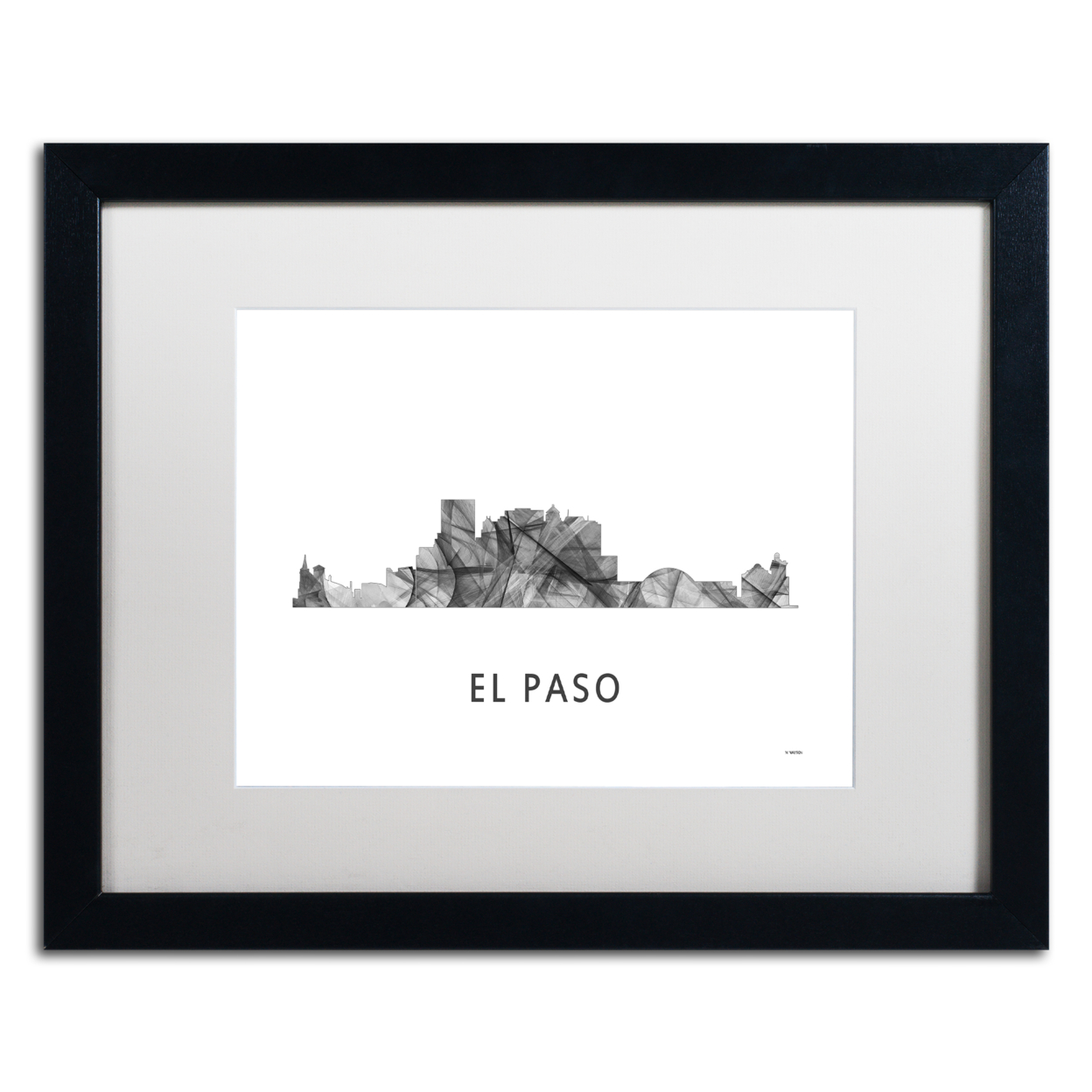 Marlene Watson 'El Paso Texas Skyline WB-BW' Black Wooden Framed Art 18 X 22 Inches
