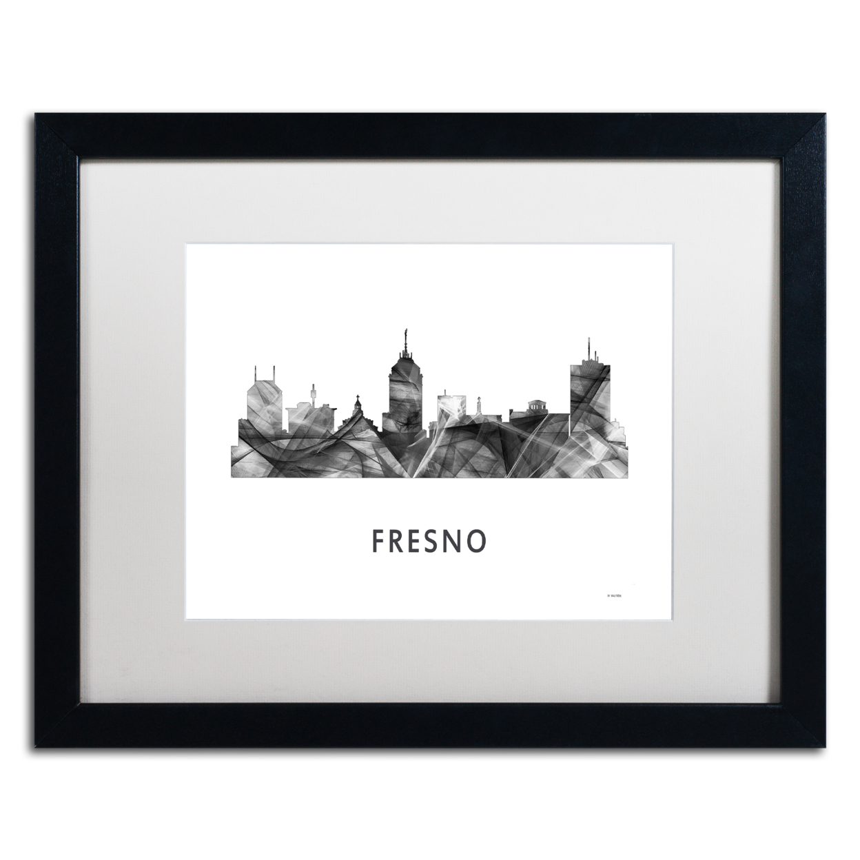 Marlene Watson 'Fresno California Skyline WB-BW' Black Wooden Framed Art 18 X 22 Inches