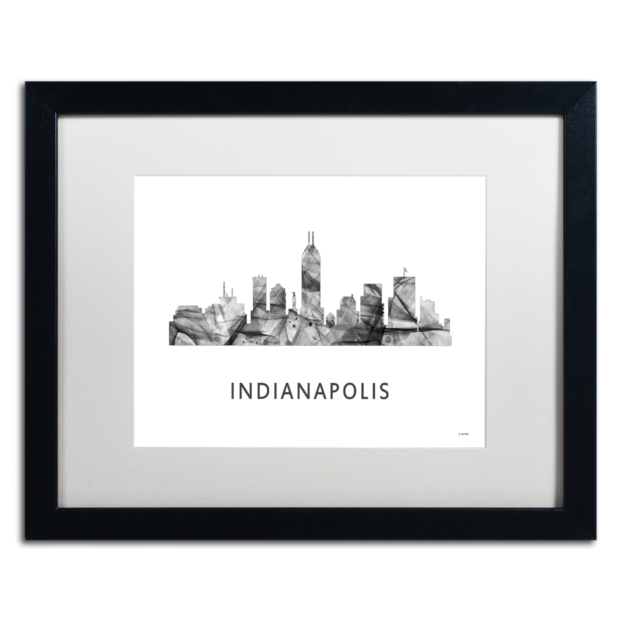 Marlene Watson 'Indianapolis Indiana Skyline WB-BW' Black Wooden Framed Art 18 X 22 Inches