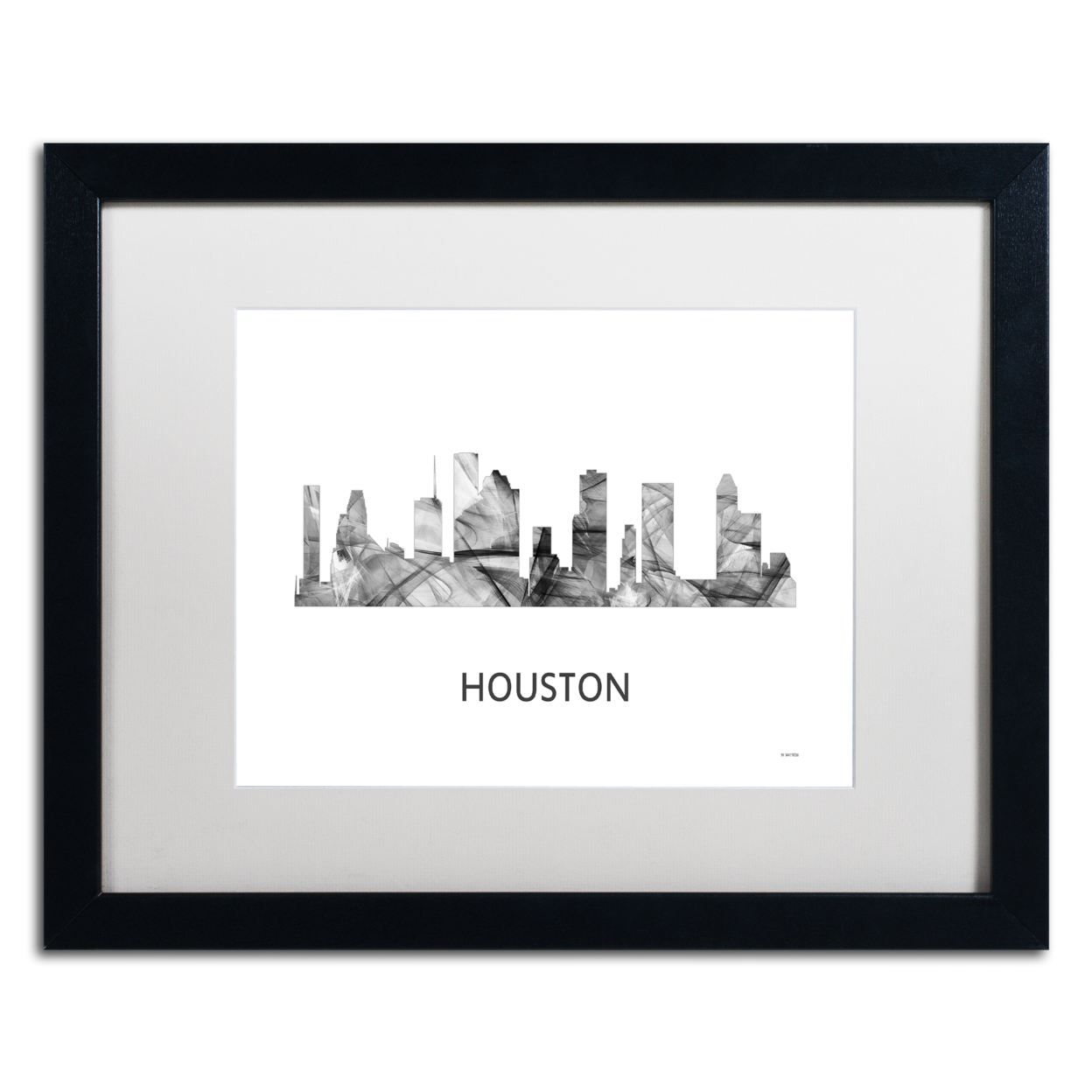 Marlene Watson 'Houston Texas Skyline WB-BW' Black Wooden Framed Art 18 X 22 Inches
