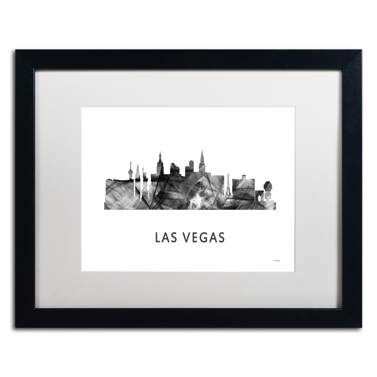 Marlene Watson 'Las Vegas Nevada Skyline 2 WB-BW' Black Wooden Framed Art 18 X 22 Inches
