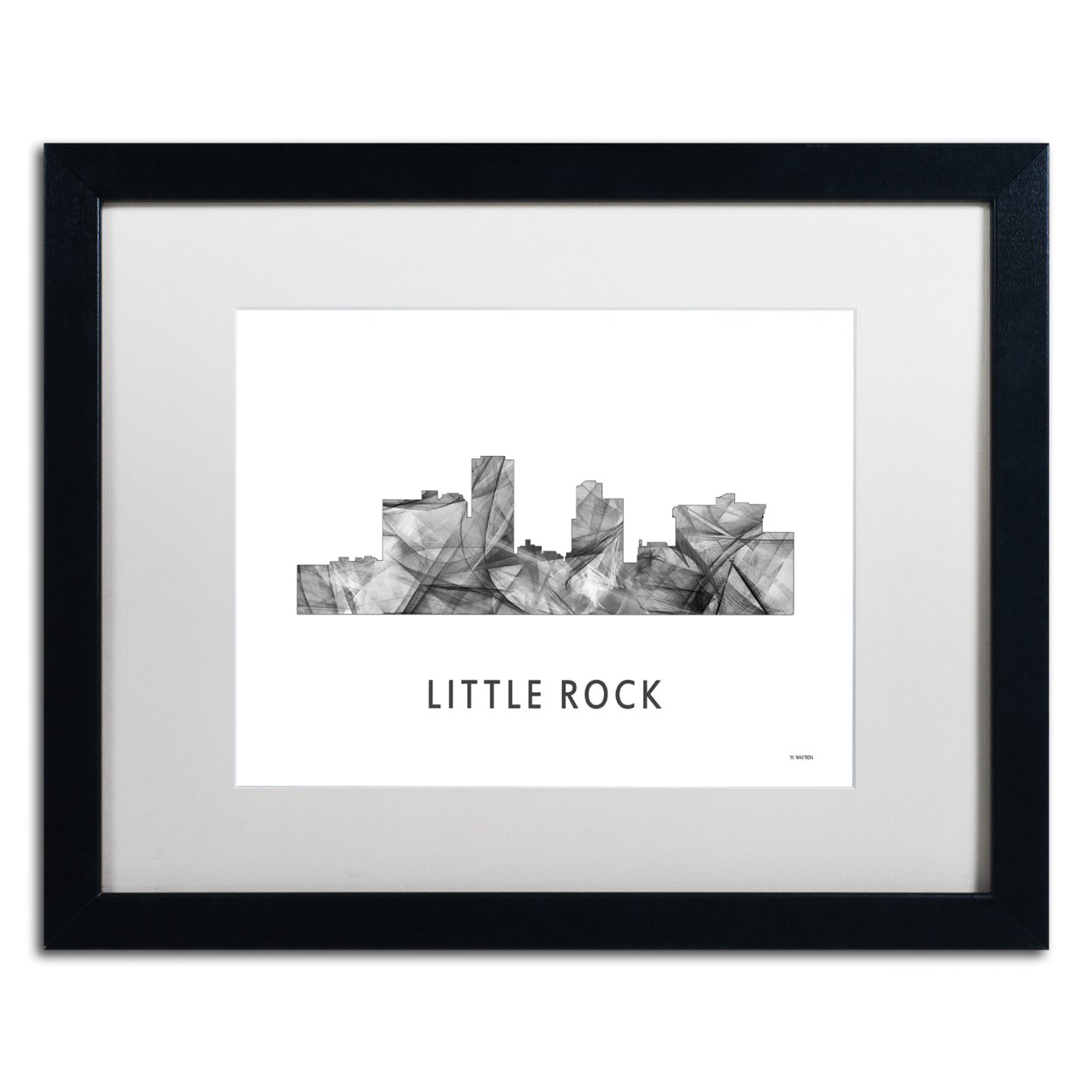 Marlene Watson 'Little Rock Arkansas Skyline WB-BW' Black Wooden Framed Art 18 X 22 Inches