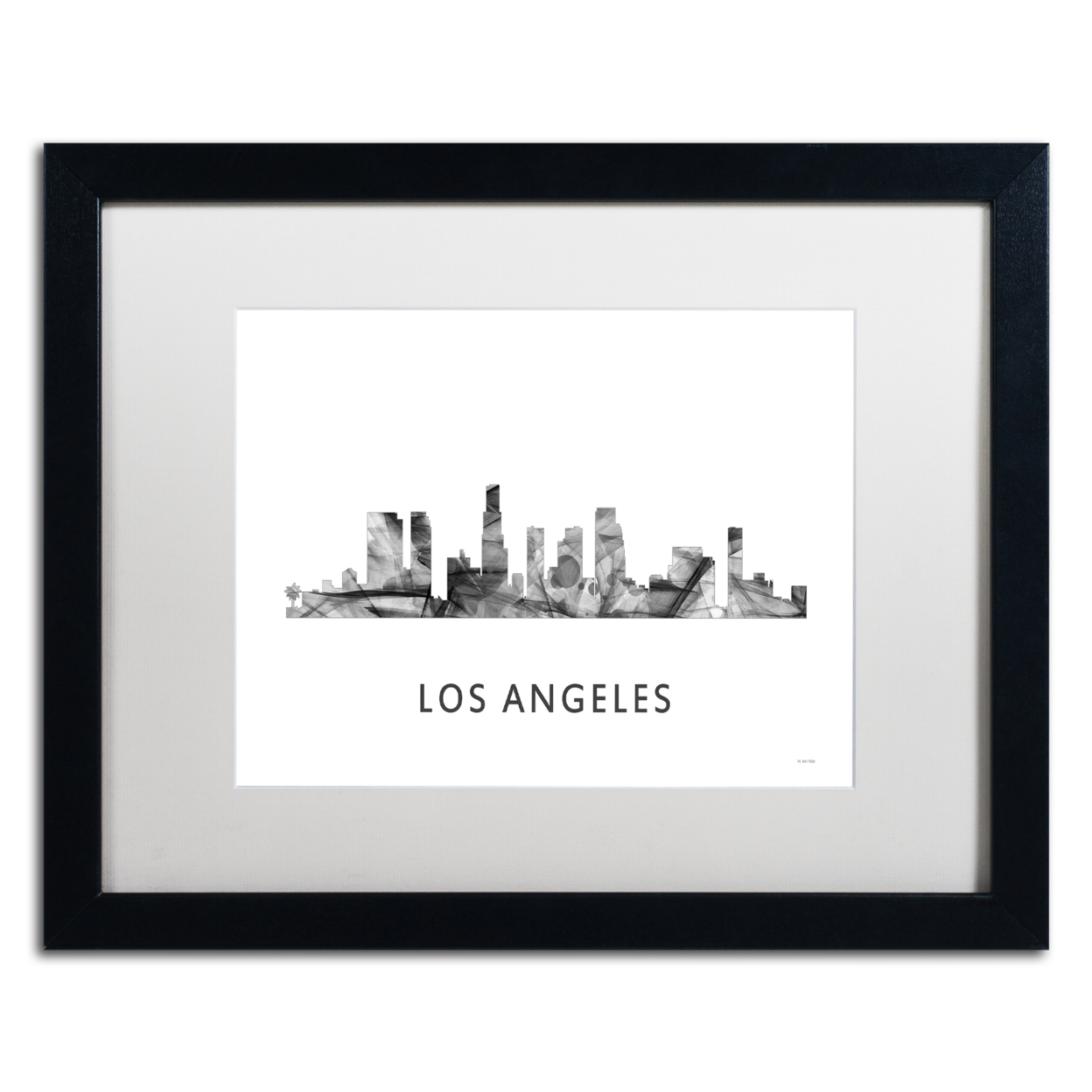 Marlene Watson 'Los Angeles CA Skyline WB-BW' Black Wooden Framed Art 18 X 22 Inches