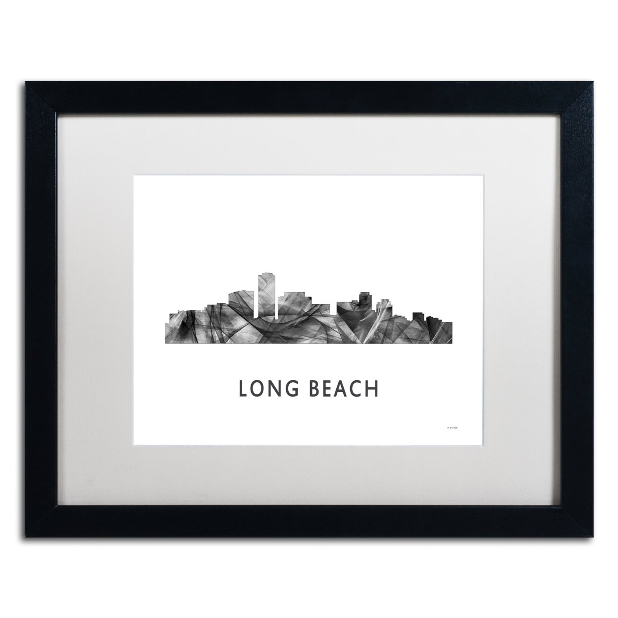 Marlene Watson 'Long Beach CA Skyline WB-BW' Black Wooden Framed Art 18 X 22 Inches
