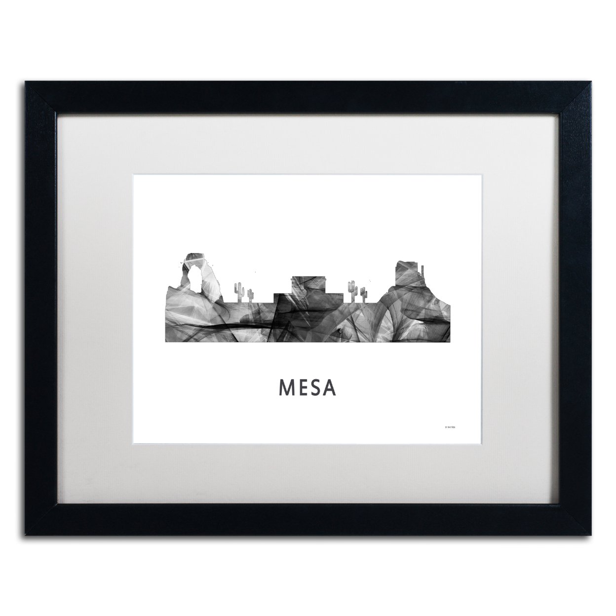 Marlene Watson 'Mesa Arizona Skyline WB-BW' Black Wooden Framed Art 18 X 22 Inches