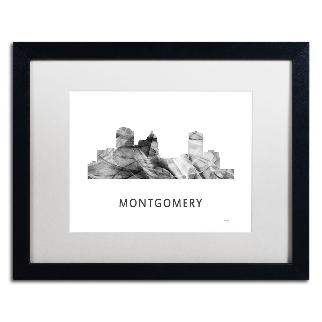 Marlene Watson 'Montgomery Alabama Skyline WB-BW' Black Wooden Framed Art 18 X 22 Inches