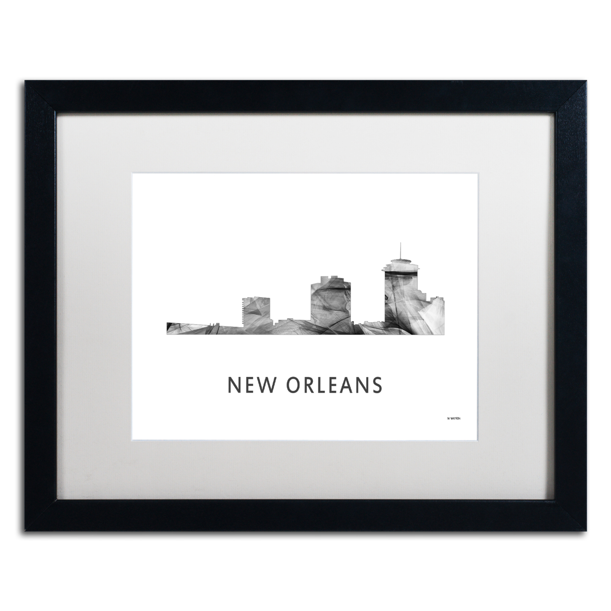 Marlene Watson 'New Orleans LA Skyline WB-BW' Black Wooden Framed Art 18 X 22 Inches