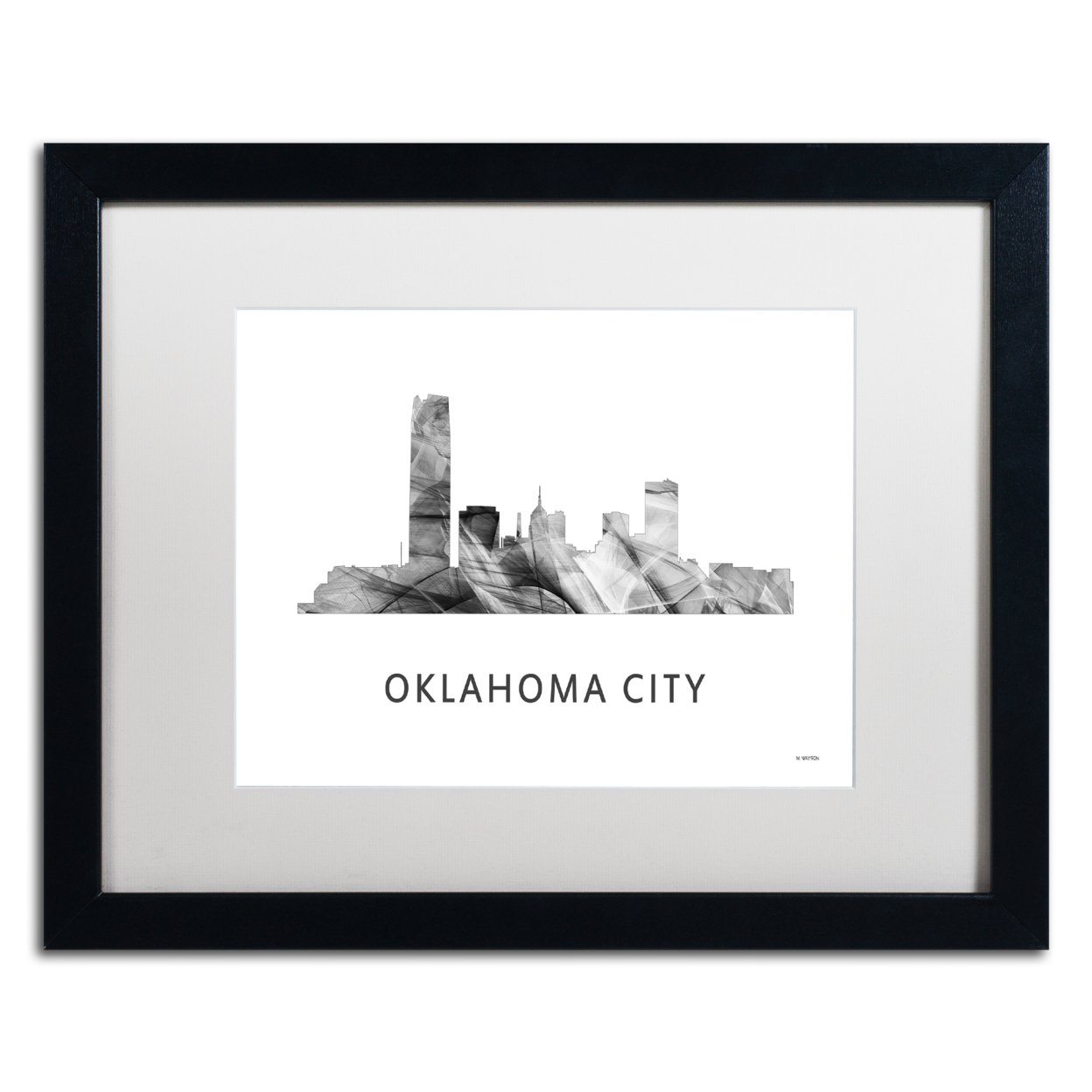 Marlene Watson 'OK City OK Skyline WB-BW' Black Wooden Framed Art 18 X 22 Inches