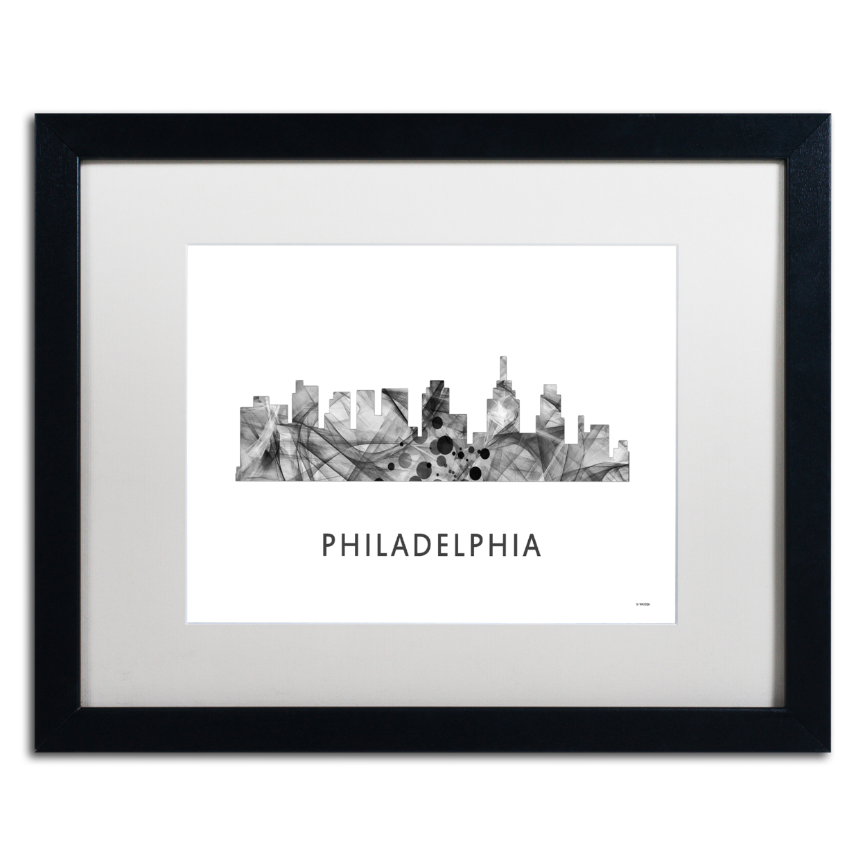 Marlene Watson 'Philadelphia Skyline WB-BW' Black Wooden Framed Art 18 X 22 Inches