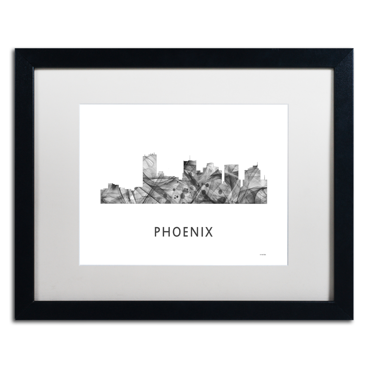 Marlene Watson 'Phoenix Arizona Skyline WB-BW' Black Wooden Framed Art 18 X 22 Inches