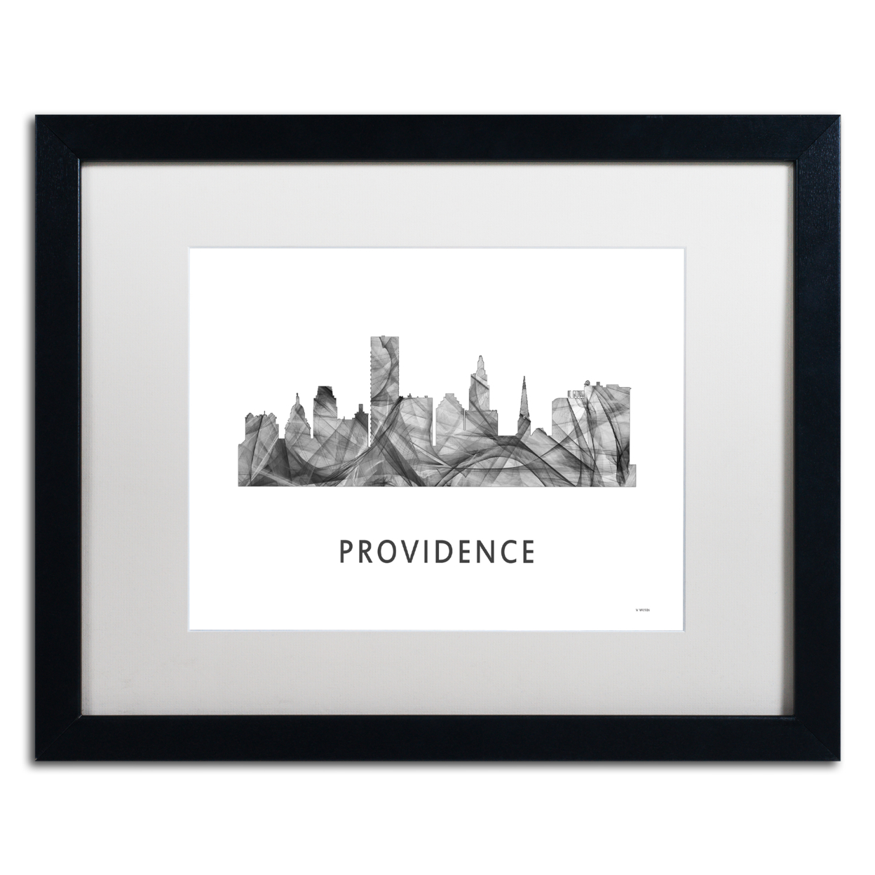 Marlene Watson 'Providence RI Skyline WB-BW' Black Wooden Framed Art 18 X 22 Inches