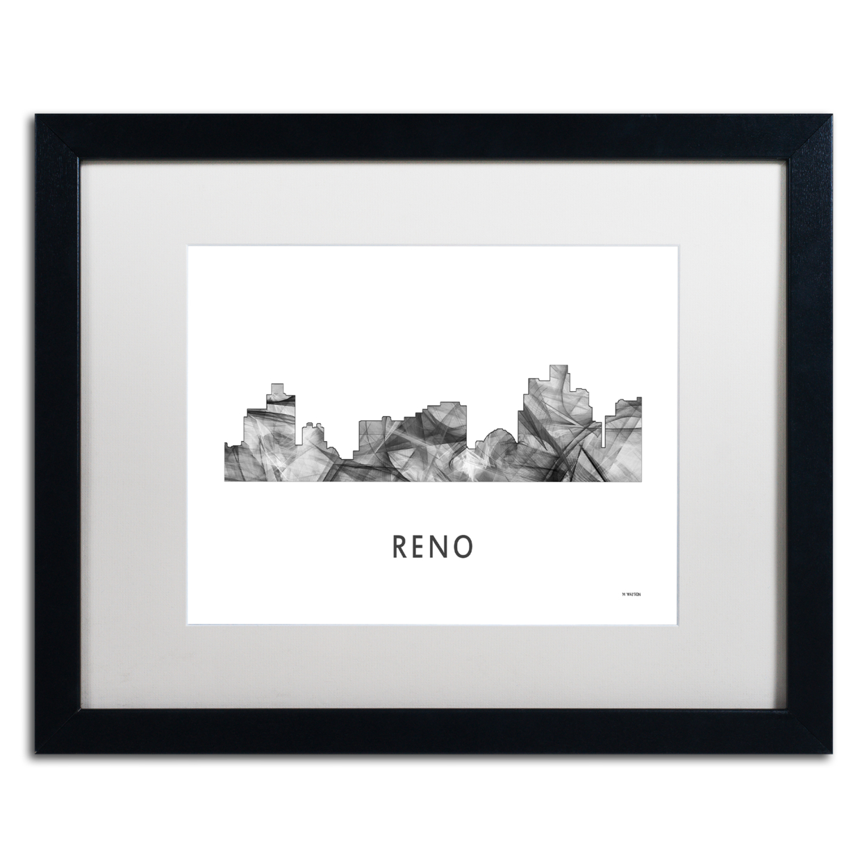 Marlene Watson 'Reno Nevada Skyline WB-BW' Black Wooden Framed Art 18 X 22 Inches