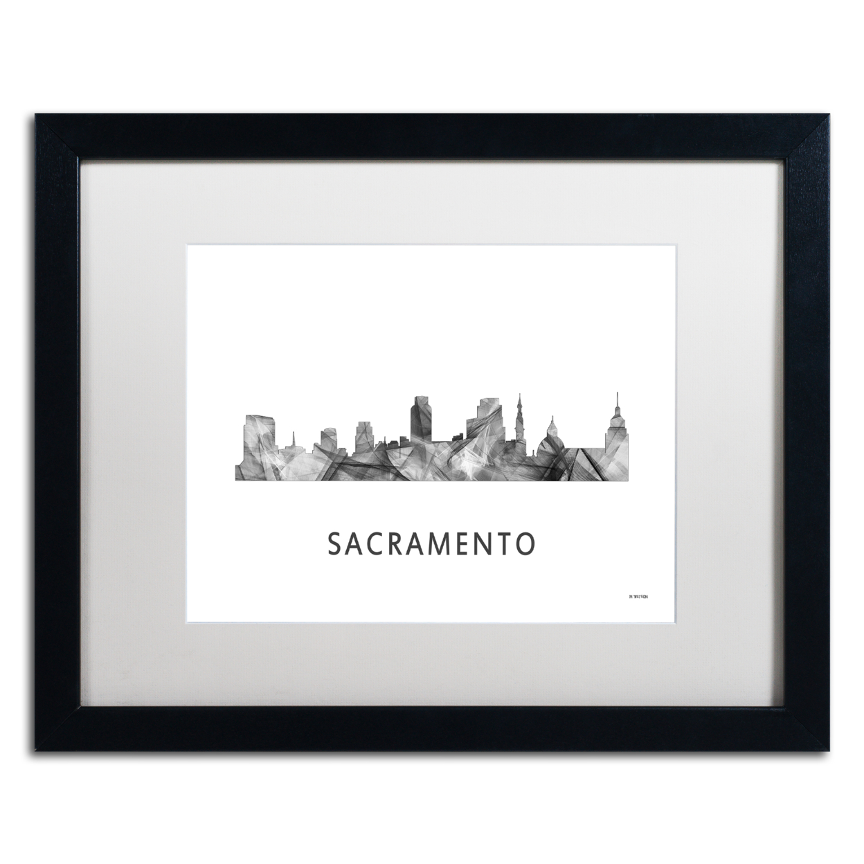 Marlene Watson 'Sacramento CA Skyline WB-BW' Black Wooden Framed Art 18 X 22 Inches