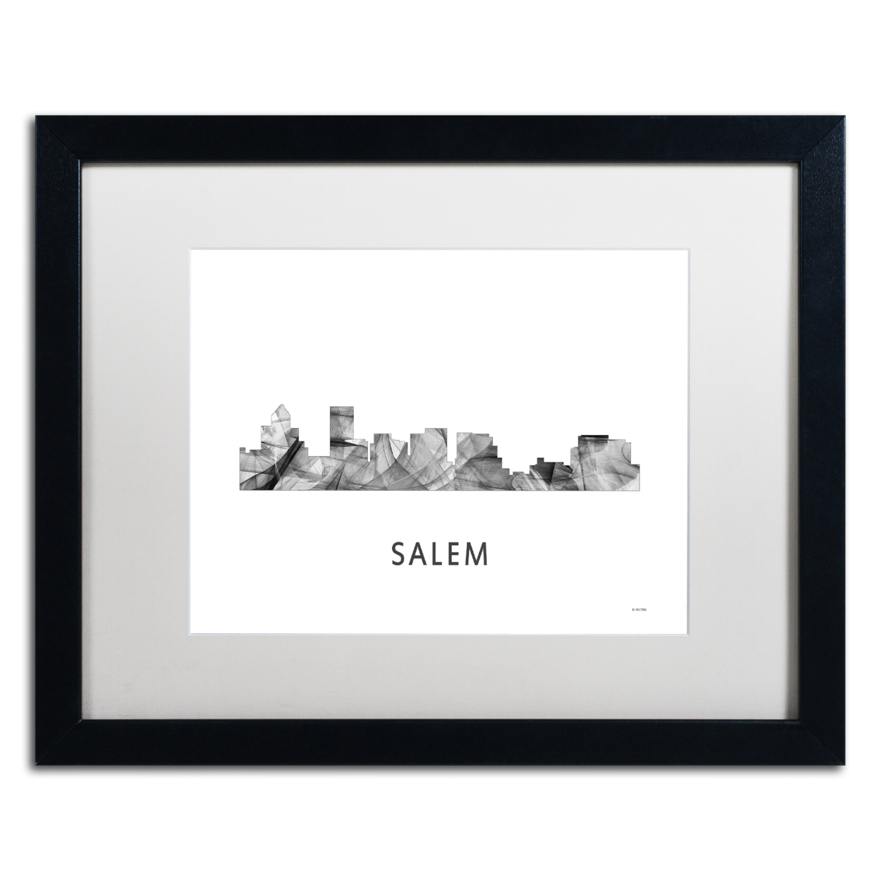 Marlene Watson 'Salem Oregon Skyline WB-BW' Black Wooden Framed Art 18 X 22 Inches