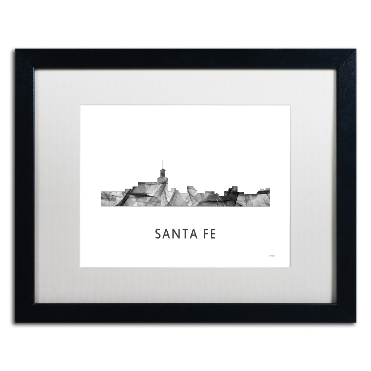 Marlene Watson 'Santa Fe New Mexico Skyline WB-BW' Black Wooden Framed Art 18 X 22 Inches